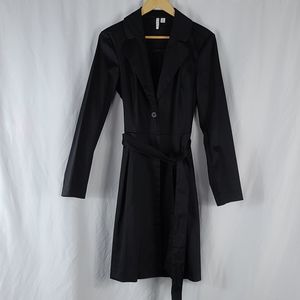 Black Body Hugging Belted Trench Coat